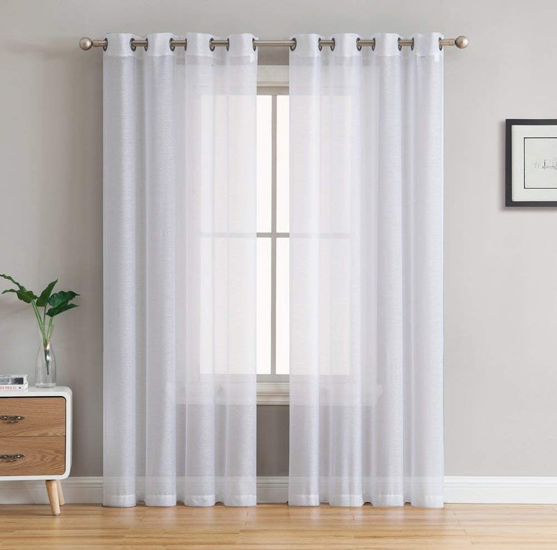 HLC.ME 2 Piece Semi Sheer Voile Window Curtain Drapes Grommet Panels for Bedroom, Living Room & Kids Room (54" W x 72" L, White) - Image 1